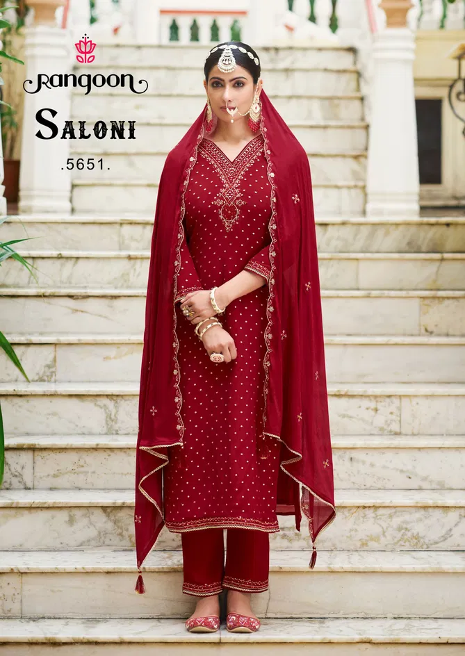 Saloni By Rangoon Chinon Kurti With Bottom Dupatta Suppliers In India